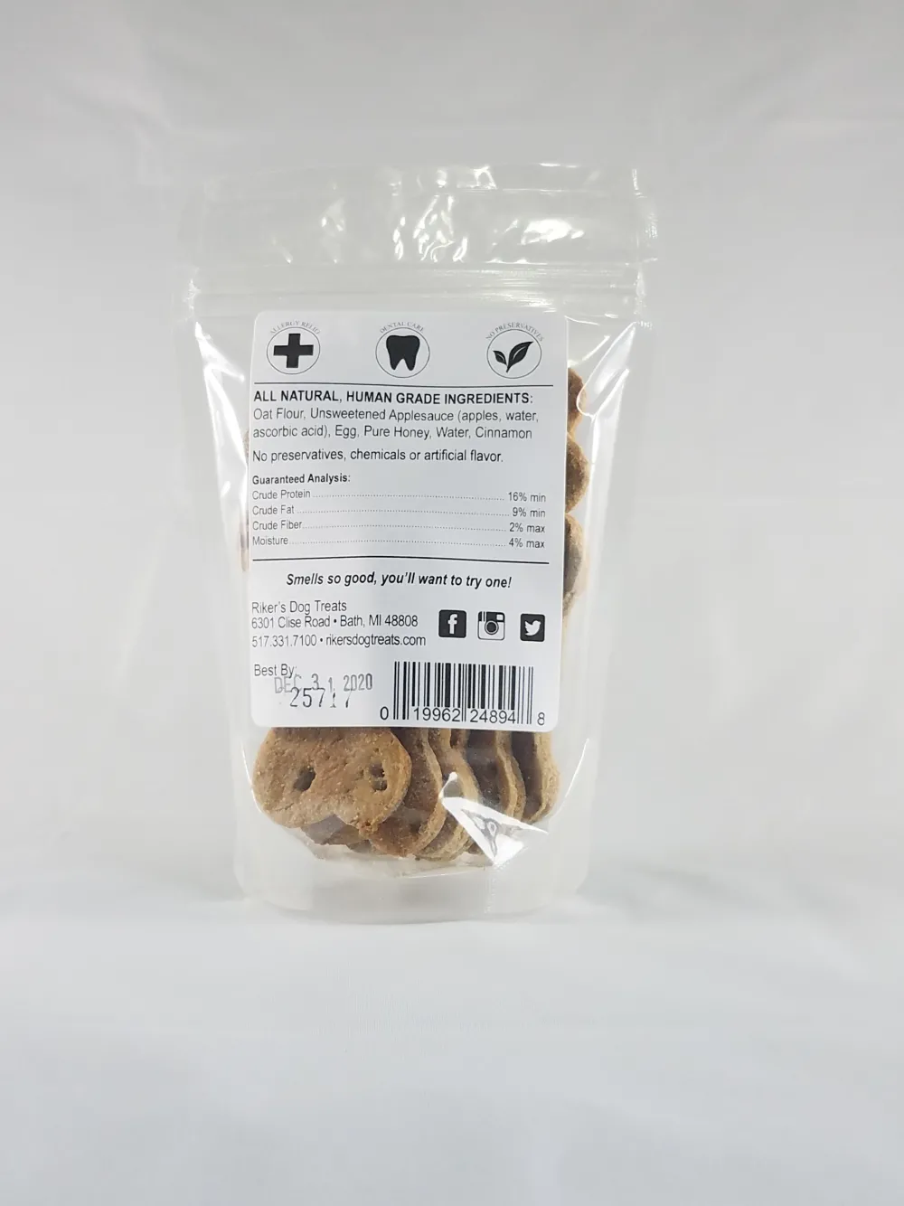 Riker's Dog Treats Biscuits & Crunchy Treats^Riker's Apple Honey Bones Dog Treats, 4-oz