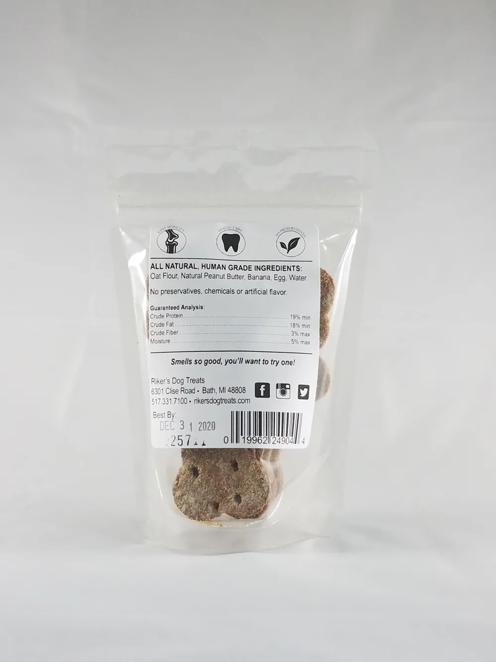 Riker's Dog Treats Biscuits & Crunchy Treats^Riker's Peanut Butter Banana Bones Dog Treats, 4-oz