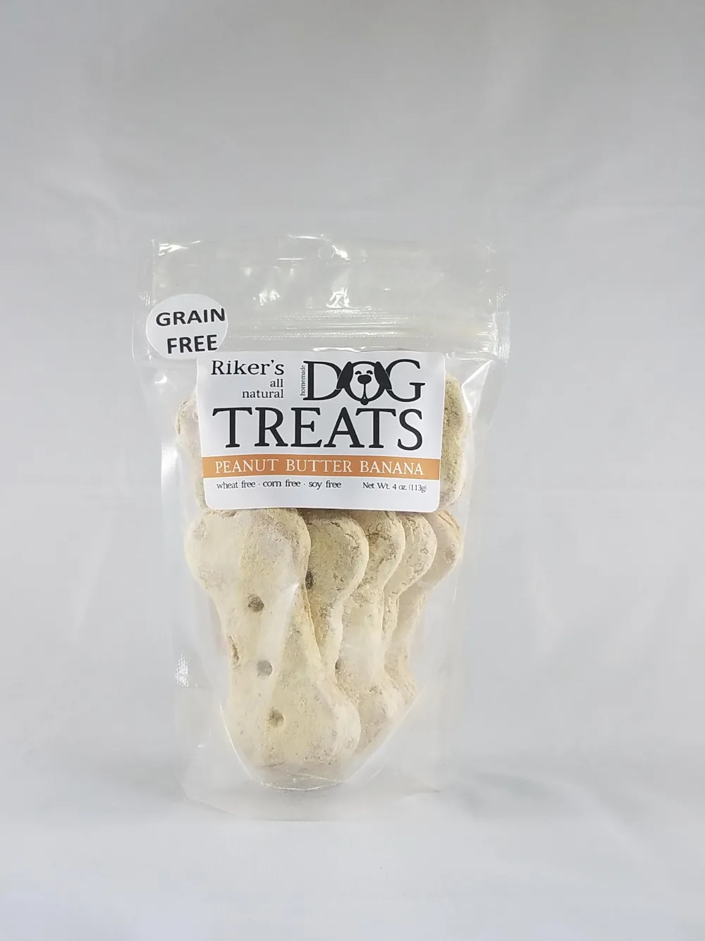Riker's Dog Treats Biscuits & Crunchy Treats^Riker's Peanut Butter Banana Bones Grain-Free Dog Treats, 4-oz