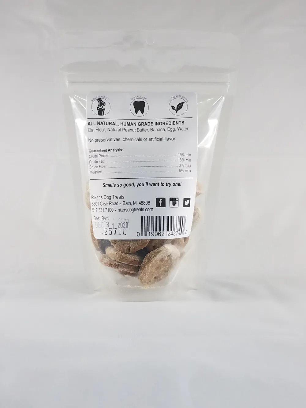 Riker's Dog Treats Biscuits & Crunchy Treats^Riker's Peanut Butter Banana Circle Dog Treats, 4-oz