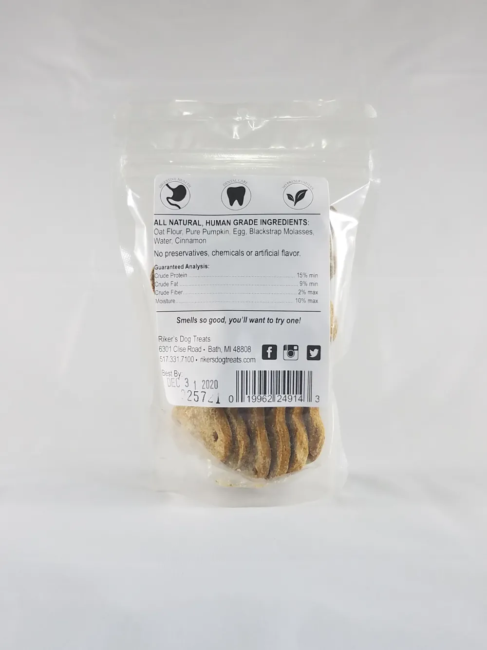 Riker's Dog Treats Biscuits & Crunchy Treats^Riker's Pumpkin Molasses Bones Dog Treats, 4-oz