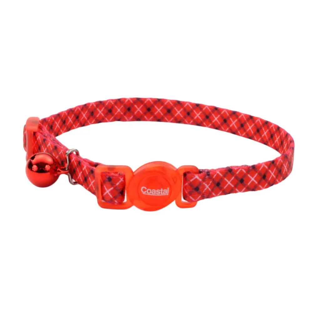 Safe Cat By Coastal Leashes & Collars | Leashes & Collars^Safe Cat Fashion Adjustable Breakaway Collar, White Red Plaid, 3/8-in x 8-in-12-in