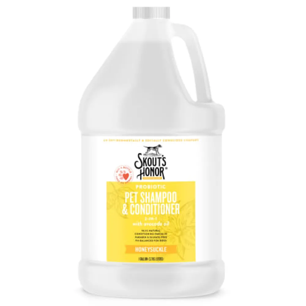 Skout's Honor Grooming | Grooming^Probiotic Pet Shampoo & Conditioner, Honeysuckle, 1-gal bottle