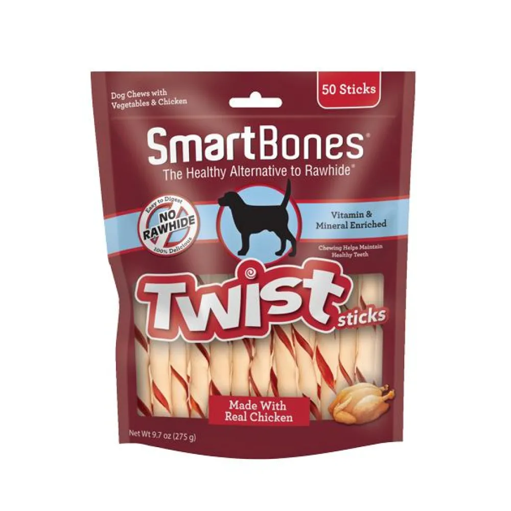Smartbones Bully Sticks & Natural Chews^Twist Sticks Chicken Dog Treats, 50-count