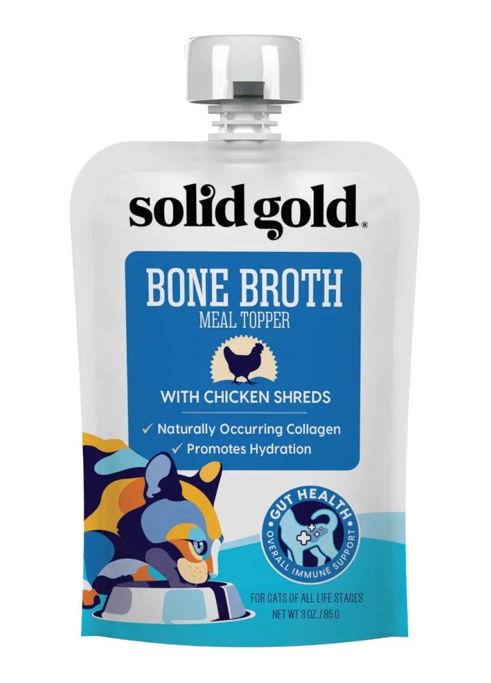 Solid Gold Food Toppings^Bone Broth Meal Topper with Chicken Shreds for Cats, 3-oz