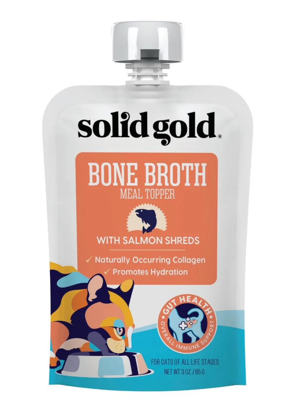Solid Gold Food Toppings^Bone Broth Meal Topper with Salmon Shreds for Cats, 3-oz