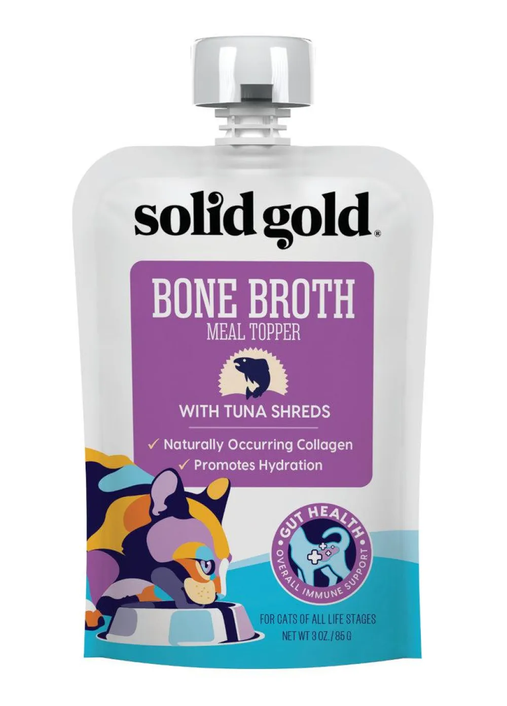 Solid Gold Food Toppings^Bone Broth Meal Topper with Tuna Shreds for Cats, 3-oz
