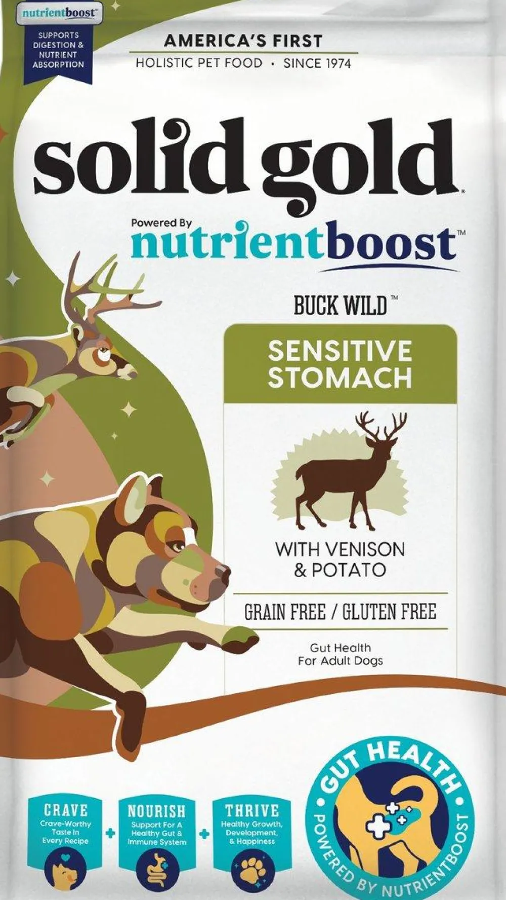 Solid Gold Dry Food^Nutrientboost Buck Wild Sensitive Stomach Wild Venison & Potato Grain-Free Dry Dog Food, 3.75-lb