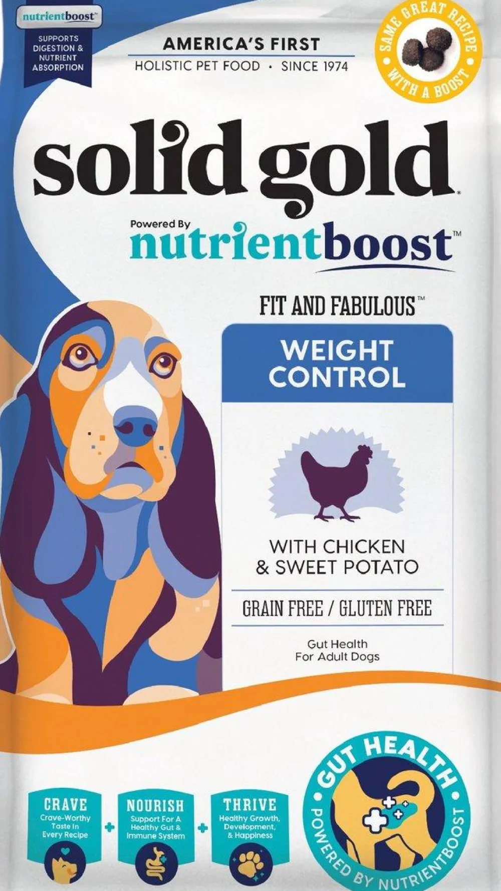 Solid Gold Dry Food^Nutrientboost Fit & Fabulous Weight Control Chicken & Sweet Potato Grain-Free Dry Dog Food, 22-lb