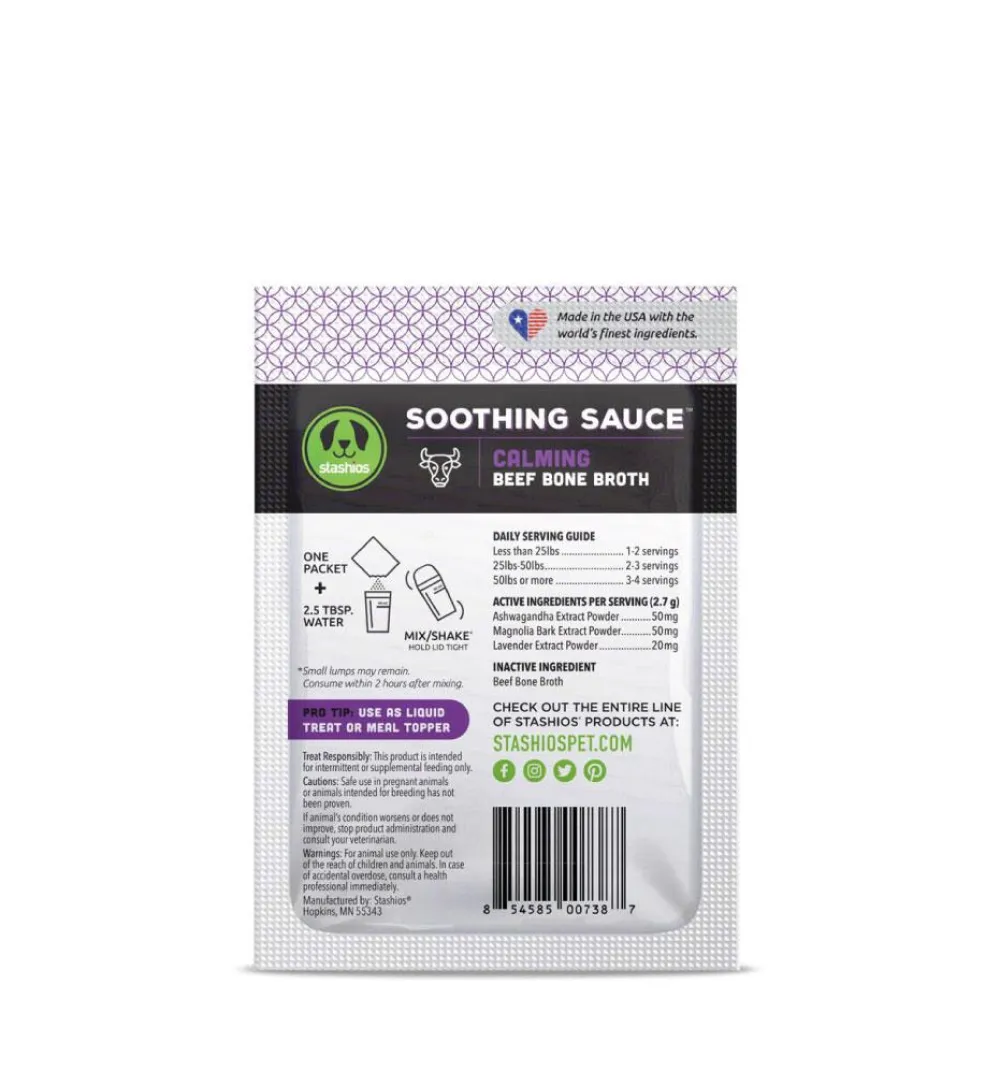 Stashios Food Toppings | Broth^Soothing Sauce Calming Beef Bone Broth for Dogs & Cats, 0.095-oz