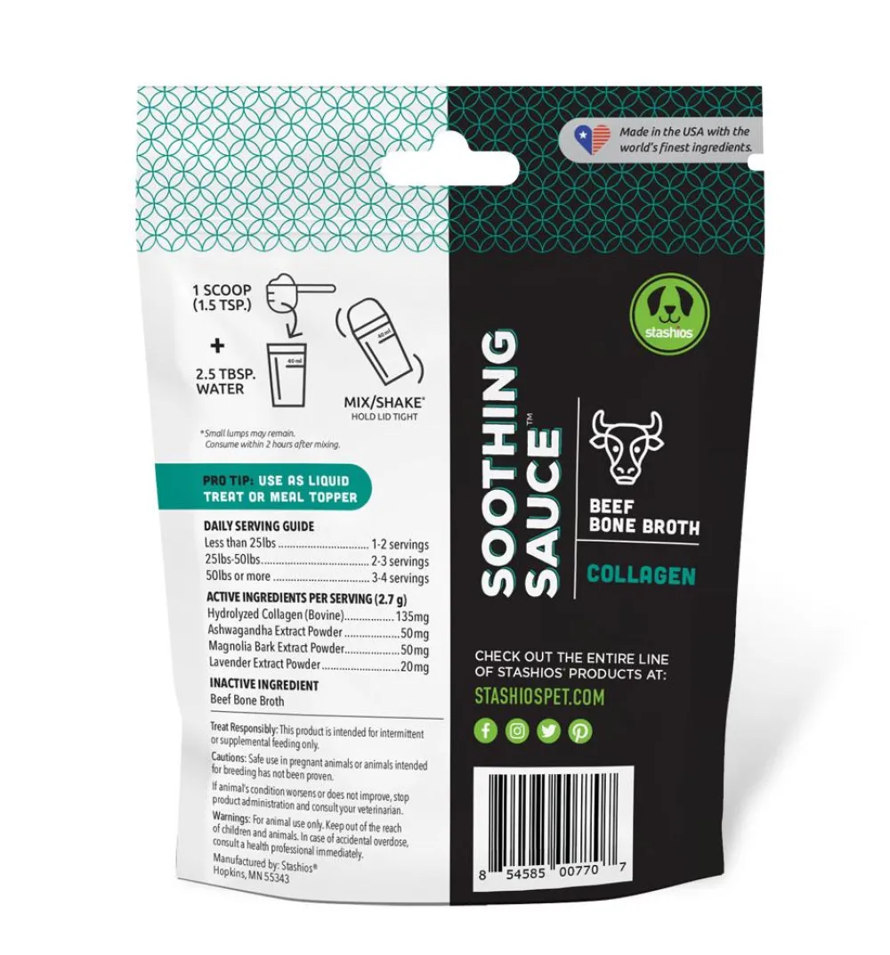 Stashios Food Toppings | Broth^Soothing Sauce Collagen Beef Bone Broth for Dogs & Cats, 3-oz