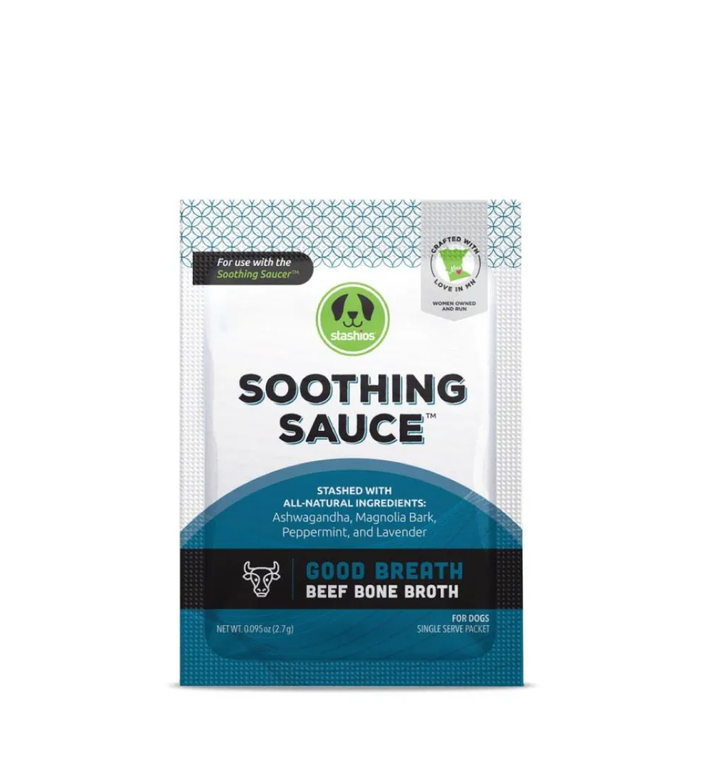 Stashios Food Toppings | Broth^Soothing Sauce Good Breath Beef Bone Broth for Dogs, 0.095-oz