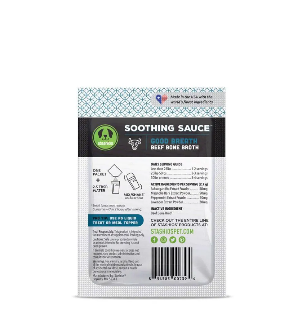 Stashios Food Toppings | Broth^Soothing Sauce Good Breath Beef Bone Broth for Dogs, 0.095-oz