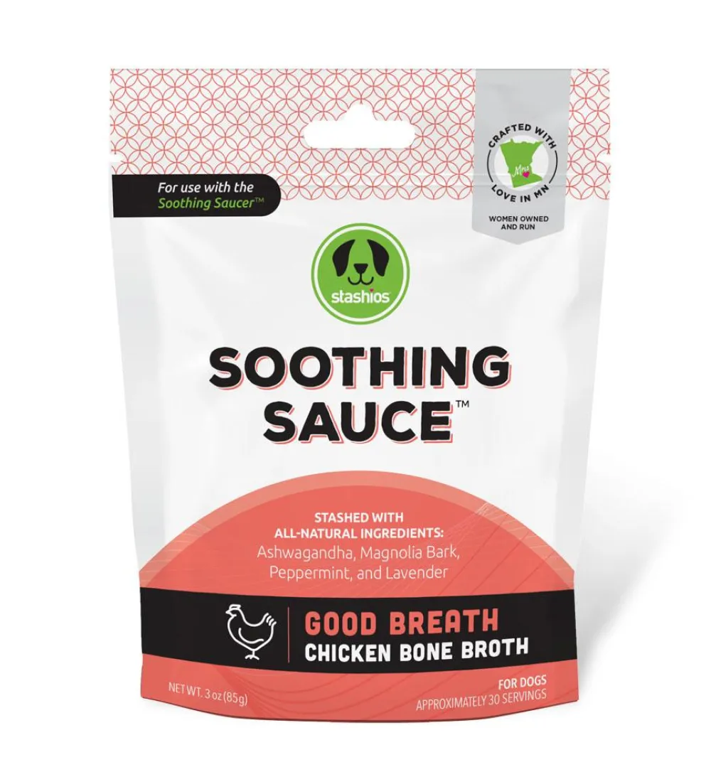 Stashios Food Toppings | Broth^Soothing Sauce Good Breath Chicken Bone Broth for Dogs, 3-oz