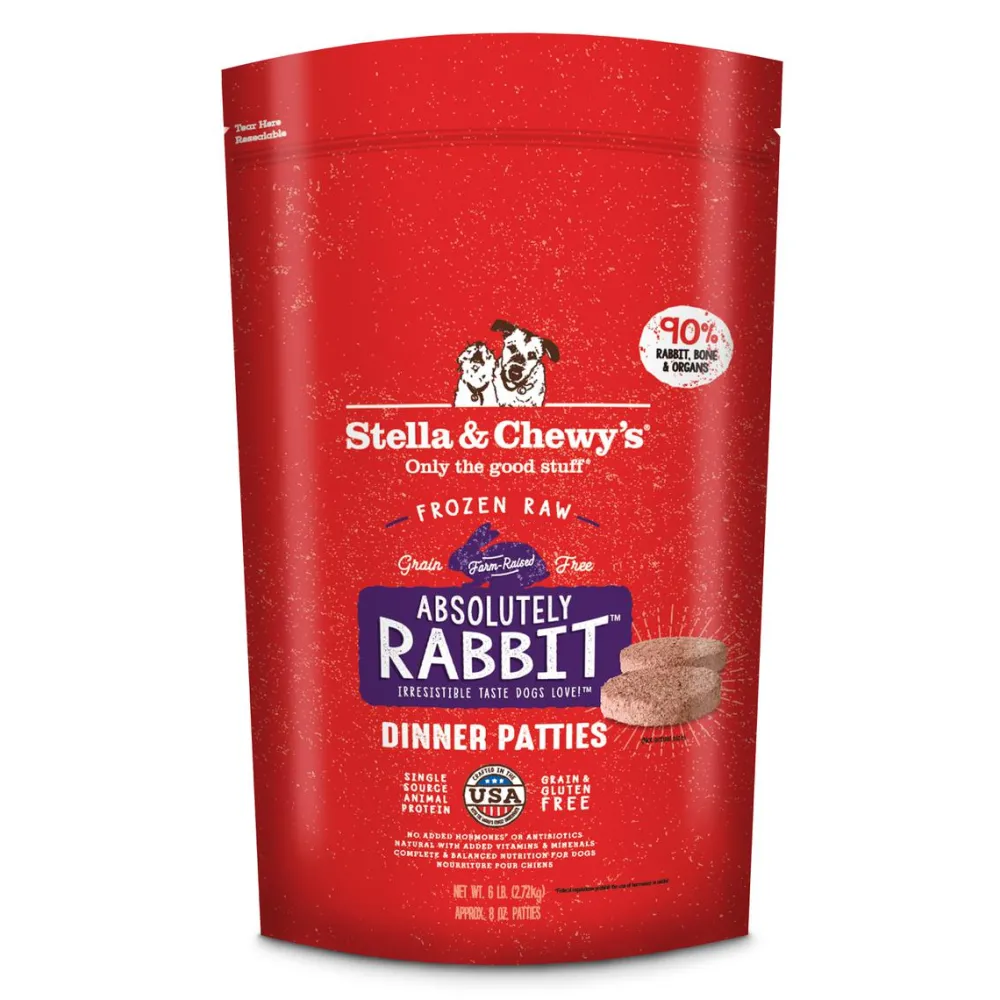 Stella & Chewy's Frozen Food^Absolutely Rabbit 8z Dinner Patties Raw Frozen Dog Food, 6-lb
