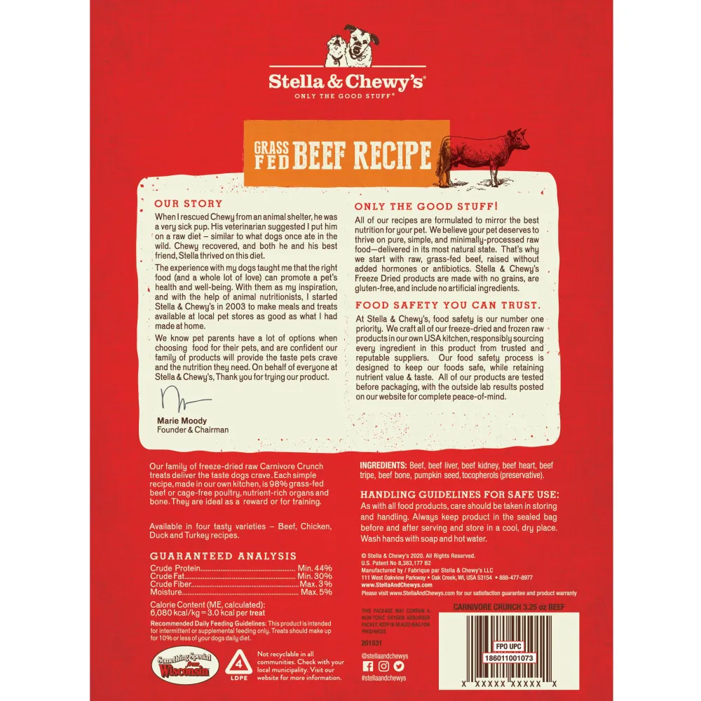 Stella & Chewy's Freeze-Dried Treats^Carnivore Crunch Grass-Fed Beef Freeze-Dried Dog Treats, 3.25-oz