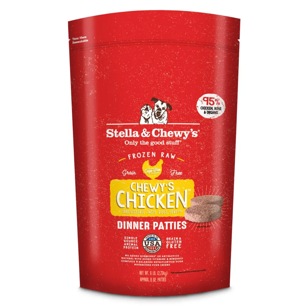 Stella & Chewy's Frozen Food^Chewy's Chicken 8-oz Dinner Patties Grain-Free Raw Frozen Dog Food, 6-lb
