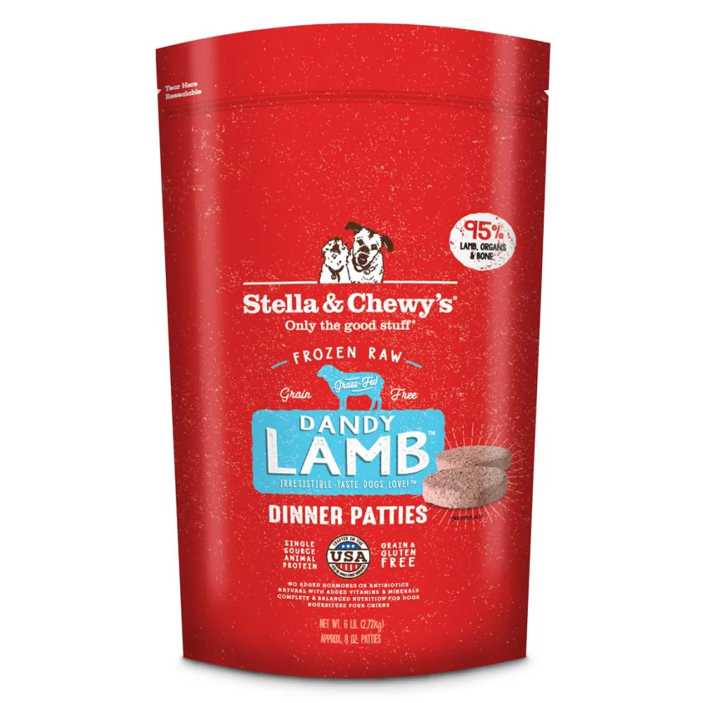Stella & Chewy's Frozen Food^Dandy Lamb 8-oz Dinner Patties Grain-Free Raw Frozen Dog Food, 6-lb