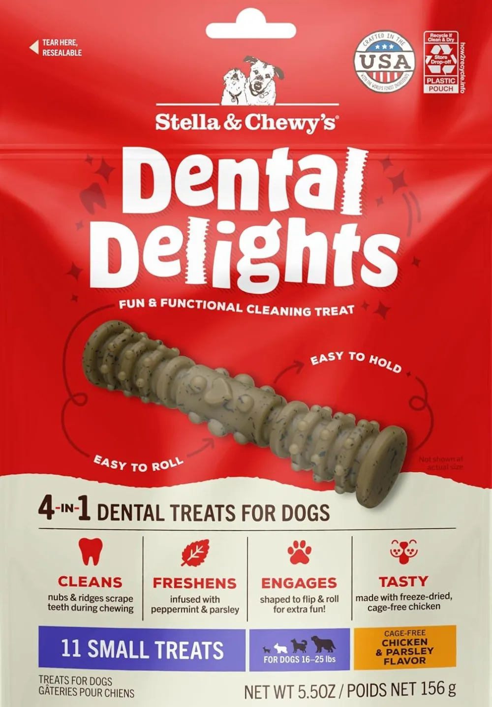 Stella & Chewy's Dental & Hard Chews^Dental Delights Dog Treats, Small, 11-pk