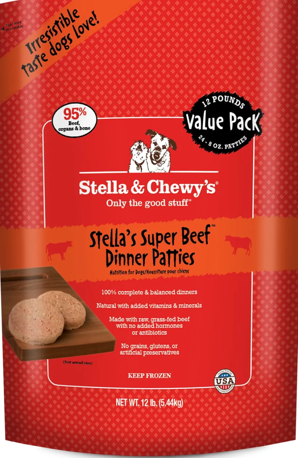 Stella & Chewy's Frozen Food^Dog Frozen Super Beef Dinner Patties Frozen Dog Food, 12-lb