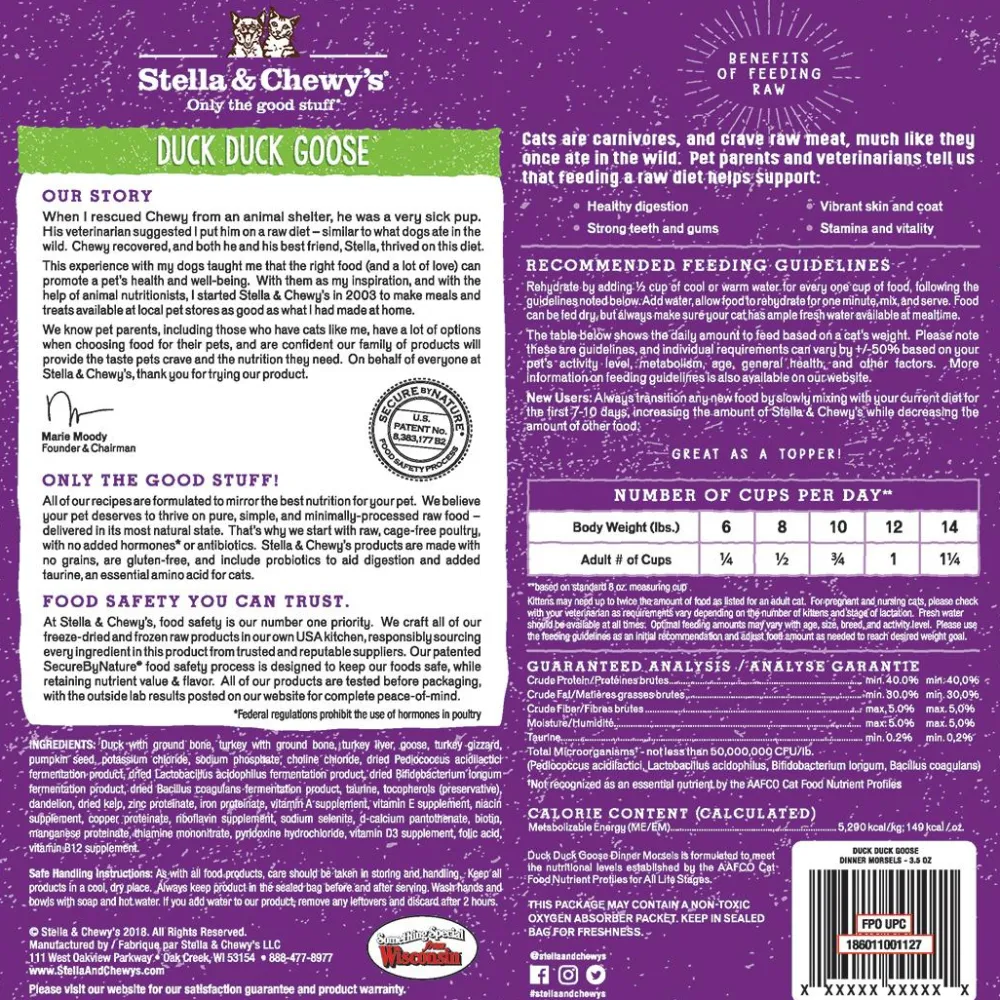 Stella & Chewy's Freeze-Dried Food^Duck Duck Goose Dinner Morsels Grain-Free Freeze-Dried Cat Food, 3.5-oz