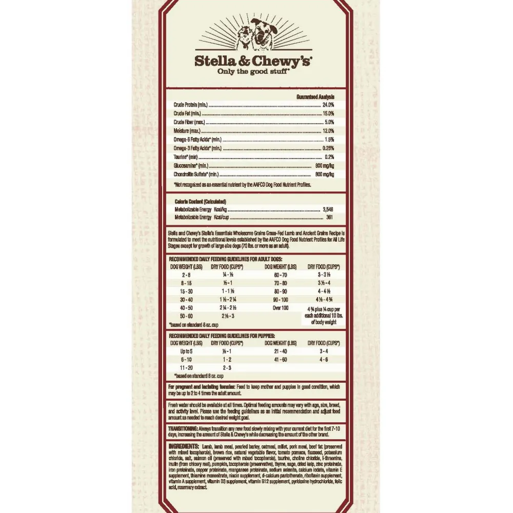 Stella & Chewy's Dry Food^Essentials Wholesome Grains Lamb & Ancient Grains Dry Dog Food, 25-lb