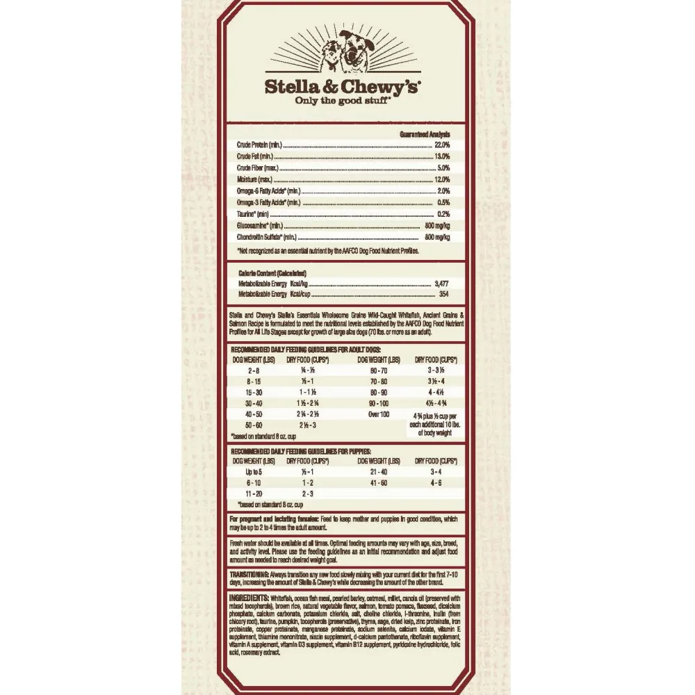 Stella & Chewy's Dry Food^Essentials Wholesome Grains Whitefish, Salmon & Ancient Grains Dry Dog Food, 3-lb