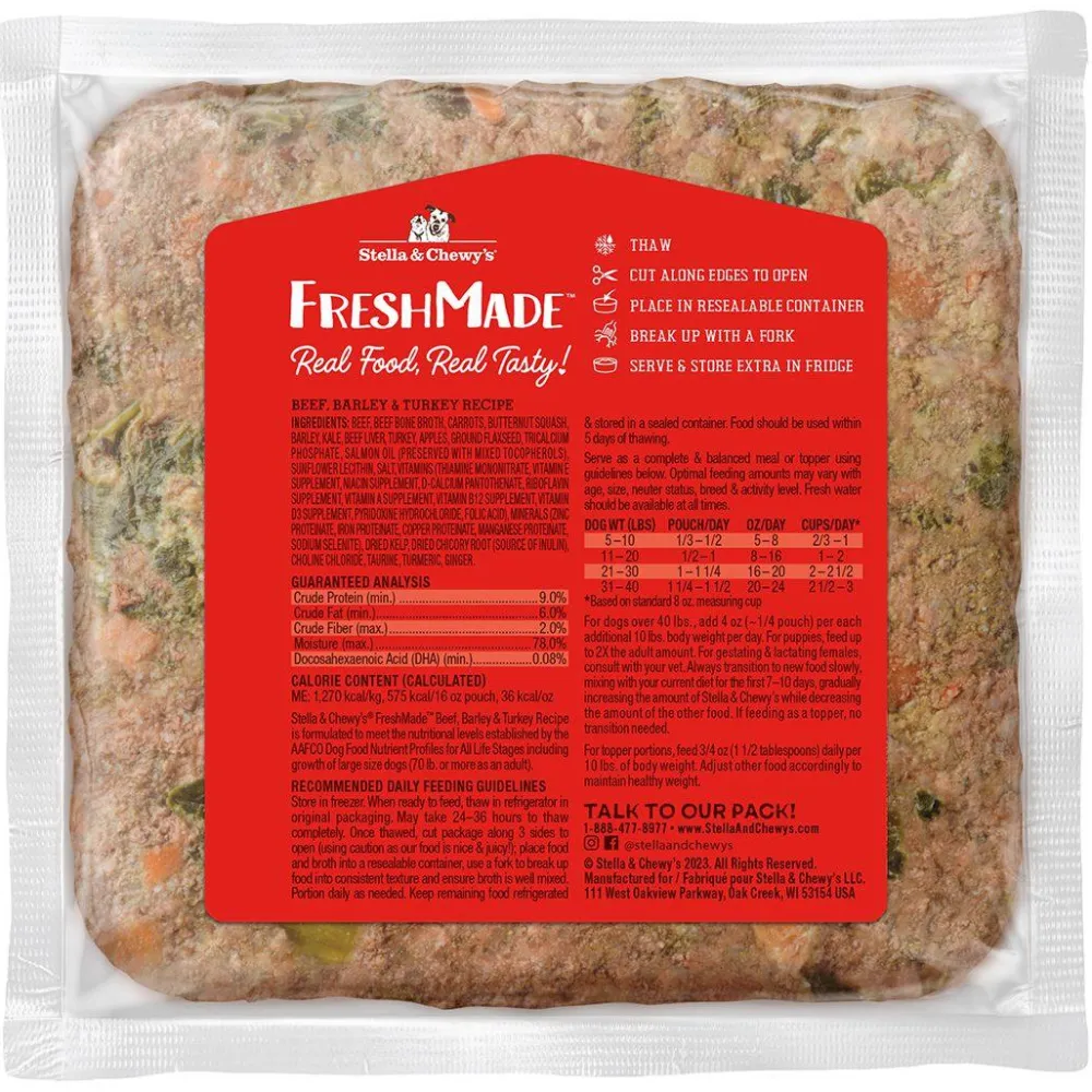 Stella & Chewy's Frozen Food^FreshMade Beef, Barley & Turkey Gently Cooked Frozen Dog Food, 16-oz