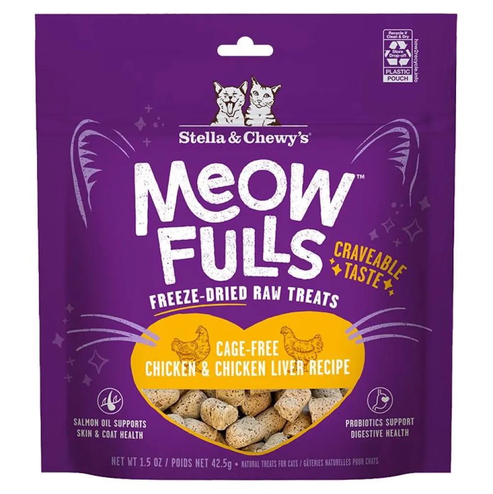 Stella & Chewy's Freeze-Dried Treats^Meowfulls Chicken & Chicken Liver Freeze-Dried Cat Treats, 1.5-oz