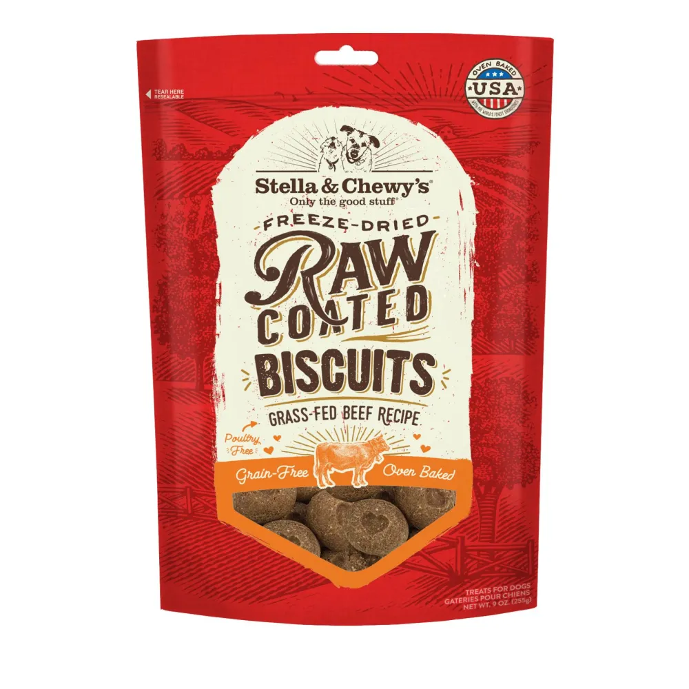 Stella & Chewy's Biscuits & Crunchy Treats^Raw Coated Biscuits Grass-Fed Beef Recipe Dog Treats, 9-oz