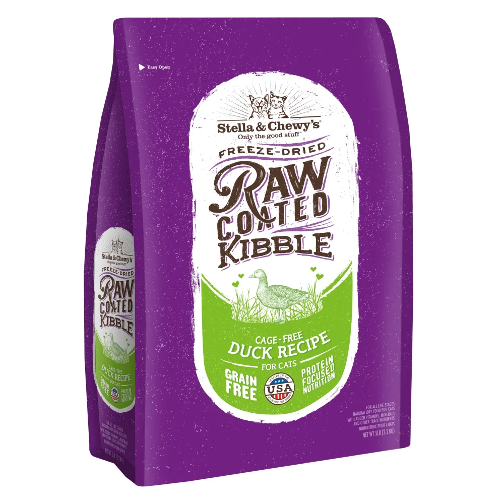 Stella & Chewy's Dry Food^Raw Coated Kibble Cage-Free Duck Dry Cat Food, 5-lb