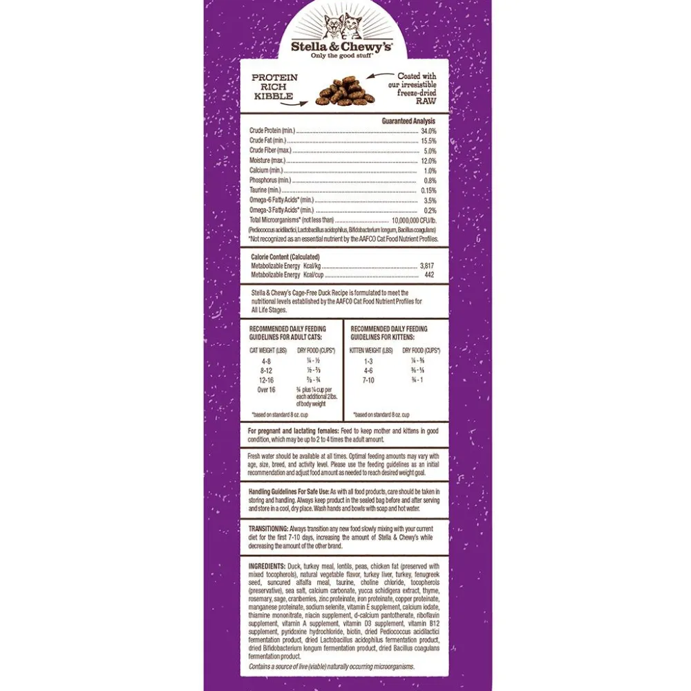 Stella & Chewy's Dry Food^Raw Coated Kibble Cage-Free Duck Dry Cat Food, 5-lb