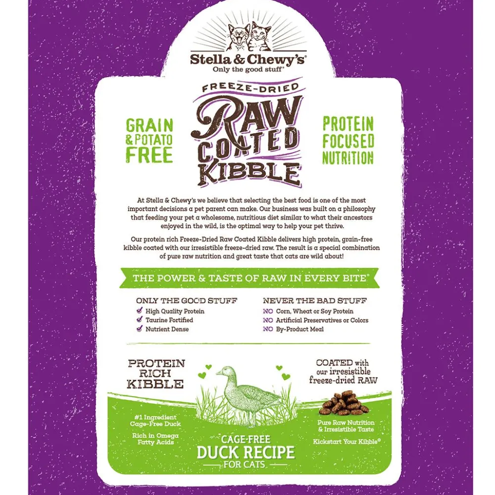 Stella & Chewy's Dry Food^Raw Coated Kibble Cage-Free Duck Dry Cat Food, 5-lb