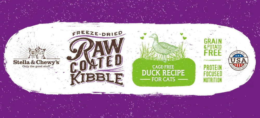 Stella & Chewy's Dry Food^Raw Coated Kibble Cage-Free Duck Dry Cat Food, 5-lb