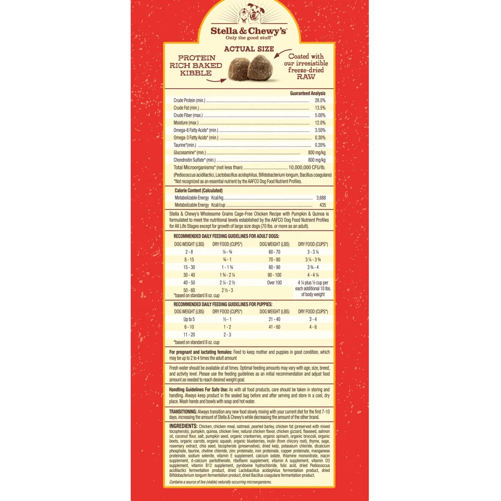 Stella & Chewy's Dry Food^Raw Coated Kibble Wholesome Grains Chicken, Pumpkin & Quinoa Dry Dog Food, 3.5-lb