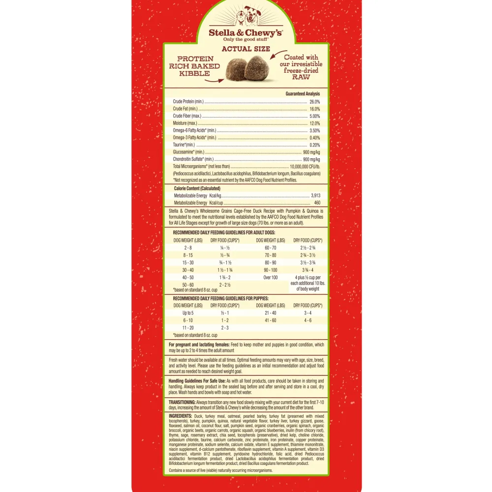 Stella & Chewy's Dry Food^Raw Coated Kibble Wholesome Grains Duck, Pumpkin & Quinoa Dry Dog Food, 3.5-lb