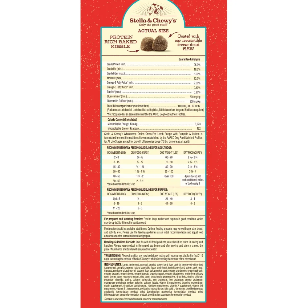Stella & Chewy's Dry Food^Raw Coated Kibble Wholesome Grains Lamb, Pumpkin & Quinoa Dry Dog Food, 3.5-lb