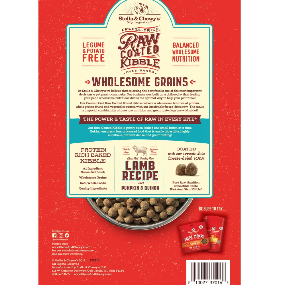 Stella & Chewy's Dry Food^Raw Coated Kibble Wholesome Grains Lamb, Pumpkin & Quinoa Dry Dog Food, 3.5-lb