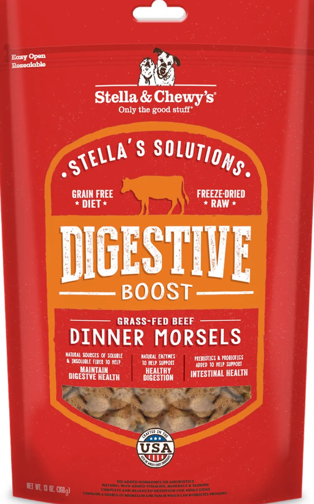 Stella & Chewy's Freeze-Dried Food^Stella's Solutions Digestive Boost Beef Dinner Morsels Raw Freeze-Dried Dog Food, 13-oz