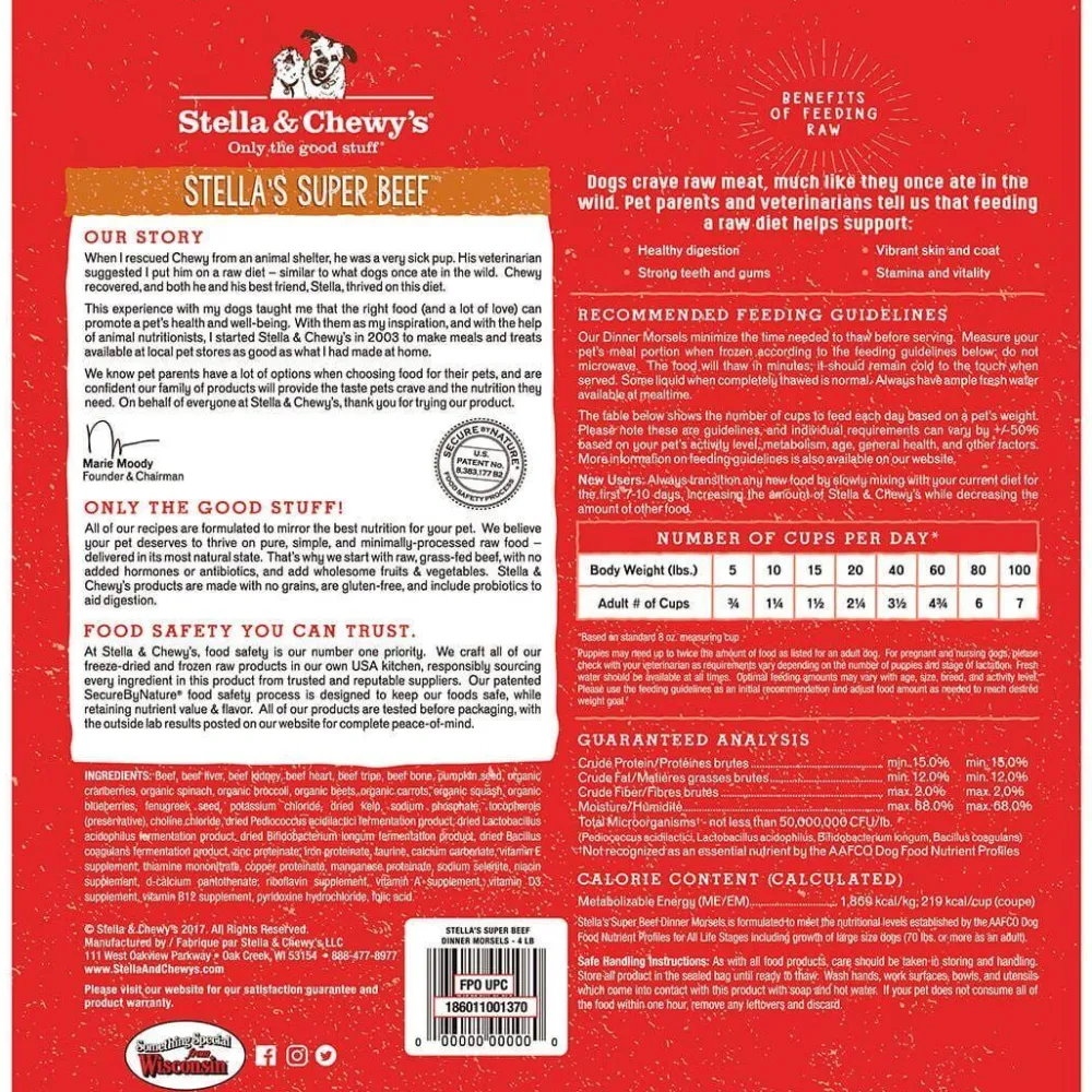 Stella & Chewy's Frozen Food^Stella's Super Beef Dinner Morsels Grain-Free Raw Frozen Dog Food, 4-lb