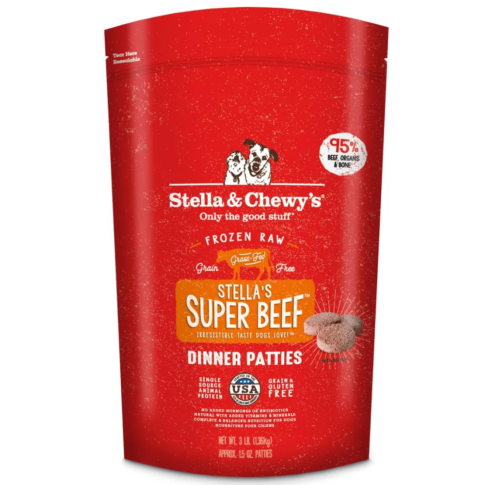 Stella & Chewy's Frozen Food^Stella's Super Beef 1.5-oz Dinner Patties Grain-Free Raw Frozen Dog Food, 3-lb