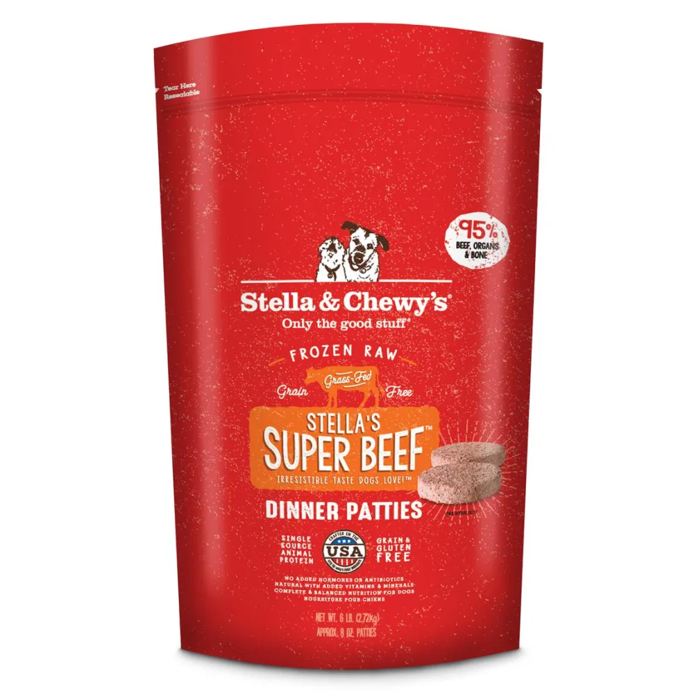 Stella & Chewy's Frozen Food^Stella's Super Beef 8-oz Dinner Patties Grain-Free Raw Frozen Dog Food, 6-lb