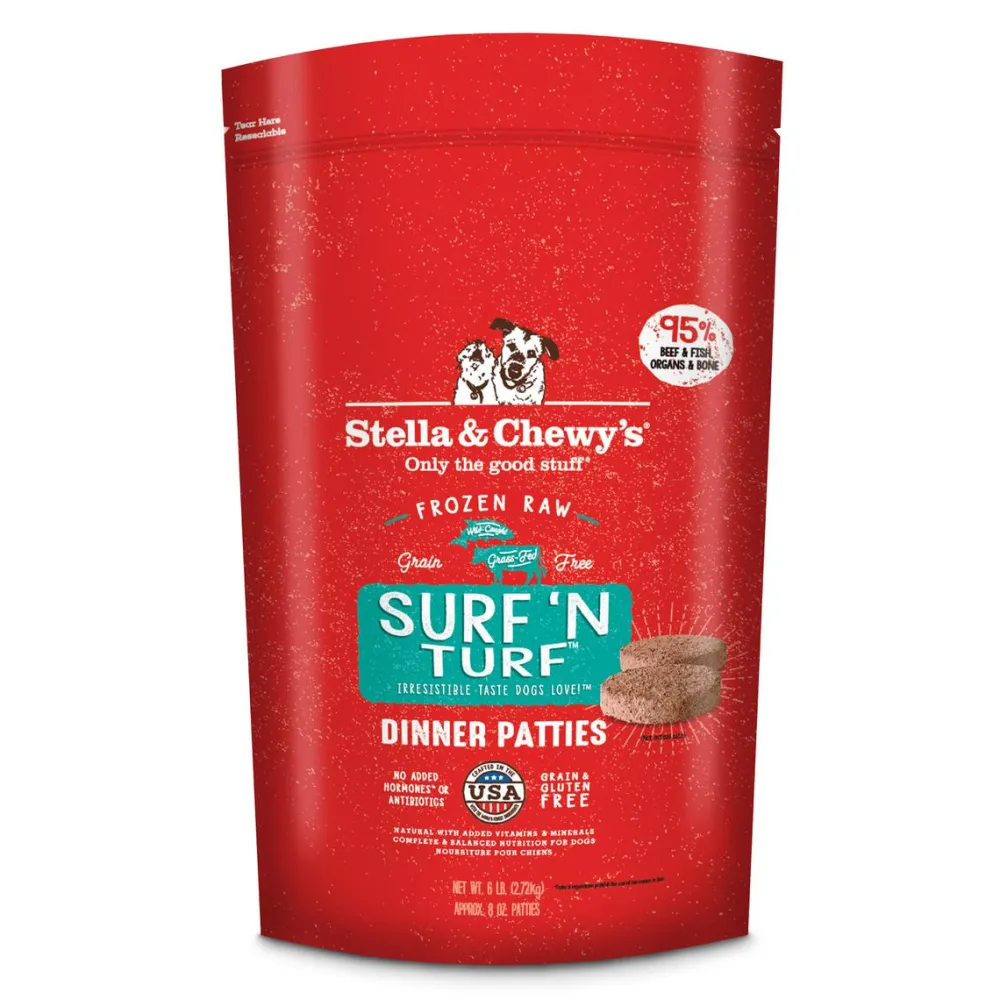 Stella & Chewy's Frozen Food^Surf 'N Turf 8-oz Dinner Patties Grain-Free Raw Frozen Dog Food, 6-lb