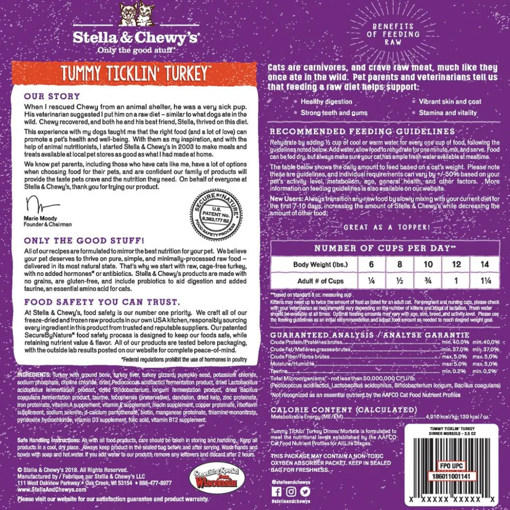 Stella & Chewy's Freeze-Dried Food^Tummy Ticklin' Turkey Dinner Grain-Free Freeze-Dried Cat Food, 3.5-oz