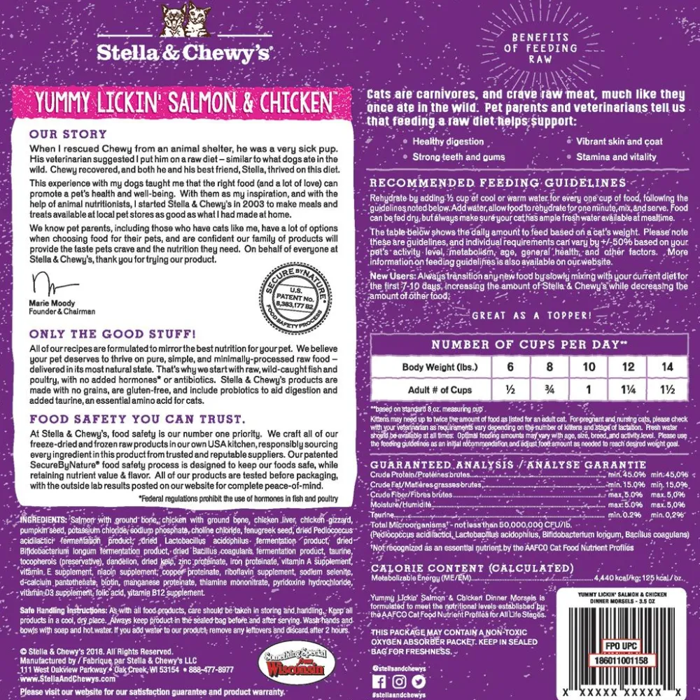 Stella & Chewy's Freeze-Dried Food^Yummy Lickin' Salmon & Chicken Dinner Morsels Grain-Free Freeze-Dried Cat Food, 3.5-oz
