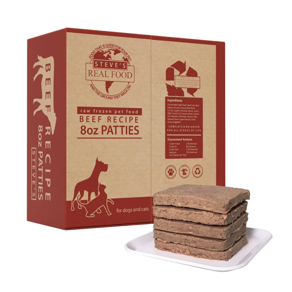 Steve's Real Food Frozen Food | Frozen Food^Beef Patties Raw Frozen Dog & Cat Food, 14-lb