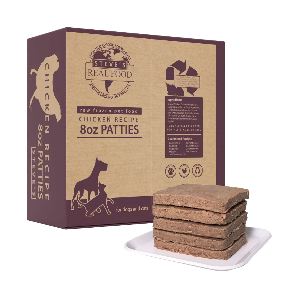 Steve's Real Food Frozen Food | Frozen Food^Chicken Patties Raw Frozen Dog & Cat Food, 14-lb