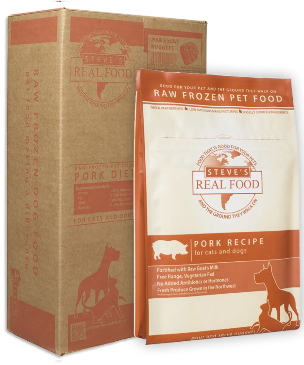 Steve's Real Food Frozen Food | Frozen Food^Pork Nuggets Raw Frozen Dog & Cat Food, 5-lb