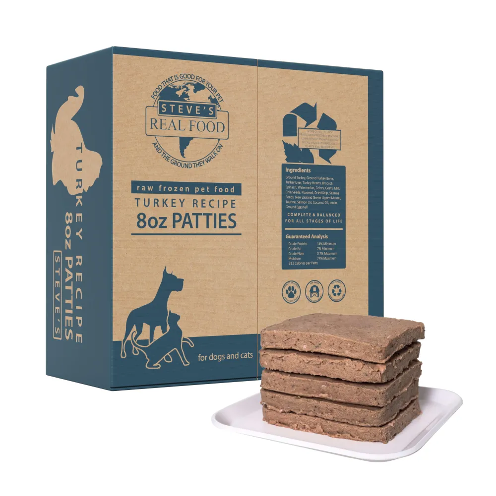 Steve's Real Food Frozen Food | Frozen Food^Turkey Patties Raw Frozen Dog & Cat Food, 14-lb