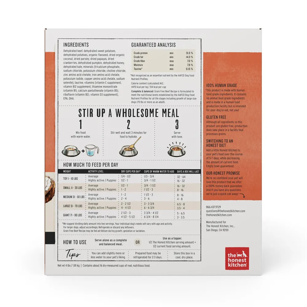 The Honest Kitchen Air-Dried & Dehydrated Food^Beef Recipe Grain-Free Dehydrated Dog Food, 4-lb box